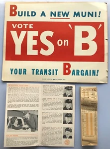 1960s Sign Vote Yes on B Build A New Muni Williams Printing San Francisco SF CA - Picture 1 of 9