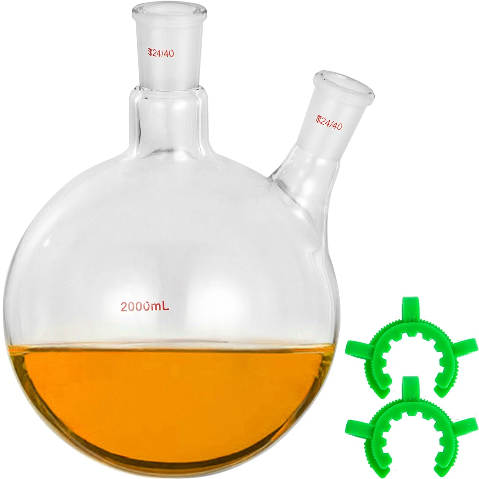 VEVOR Frasco de Fondo Redondo con Receptor Matraz de Reacción 2 L con 2 Cuellos - Imagen 1 de 4