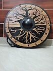 24" Viking Wooden Round Tree Design Shield Battle Ready, Home Decor Viking