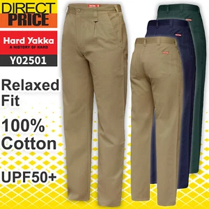 Hard Yakka Work Pants Cotton Drill Mens Heavy Duty Y02501 Trousers Strong Mens - Picture 1 of 13