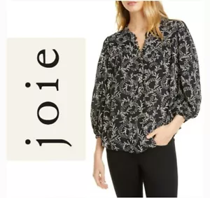 Joie Womens Maleah Caviar Long Sleeves Top Blouse Shirt Size Small Black White - Picture 1 of 5