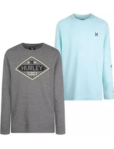 NWT Hurley Boy's 2-Pack Thermal Crew Neck Long Sleeve T-Shirts Grey/Blue Sz 5/6 - Picture 1 of 6