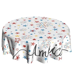 Fourth of July Patriotic Table Cloth Firework Table Cloths Star Circular Tabl... - Picture 1 of 8