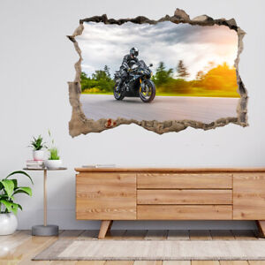 Motorbike On The Road Riding 3d Smashed View Wall Sticker Poster Decal A282