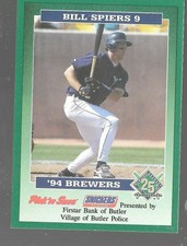 1994 Milwaukee Brewers Butler Police Bill Spiers 9 Pick N Save Baseball Card