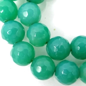 8mm Faceted Green Agate Round Beads 15" - Imagen 1 de 3