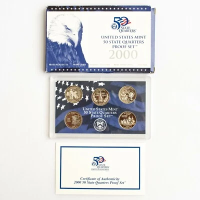 2000 S US 50 State Quarters Uncirculated Proof Mint Set - 5 Proof Coins OGP COA - Image 1 of 4