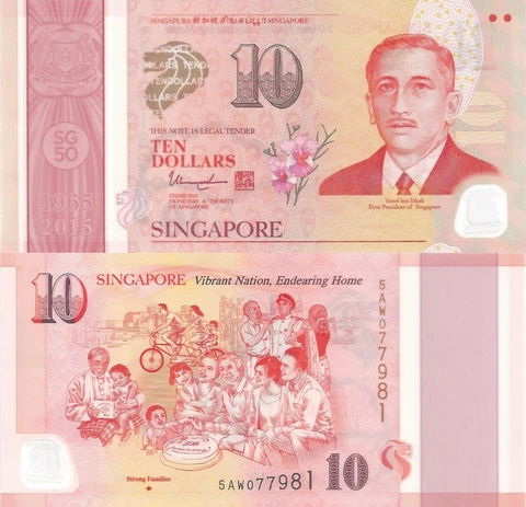 Singapore 10 Dollars (2015) - Strong Families/Polymers/p58a UNC Cover