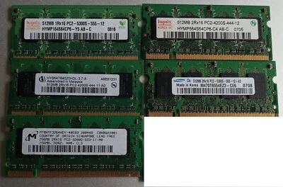 5 x Laptop SODIMM Memory Modules DDR2 - Image 1 of 2