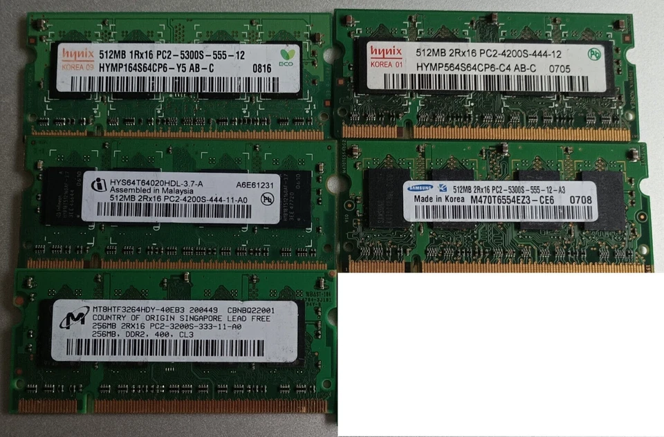 5 x Laptop SODIMM Memory Modules DDR2 - Image 1 of 2