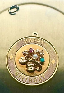 ORO 14k 3D FELIZ CUMPLEAÑOS Pulsera Dije ~ Colgante Piedras Preciosas Naturales 3,8 gr - Imagen 1 de 5