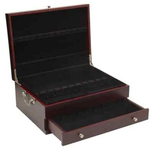 Wallace H1199 Dark Walnut Lined Drawer Stainless-Steel Flatware 15in Chest - Picture 1 of 5