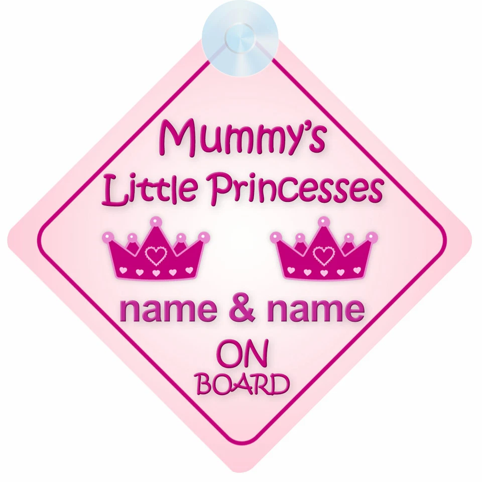 MYBABYONBOARD UK Letrero de coche personalizado para niños/bebés Mummys Little Princesses a bordo 2/dos hermanas