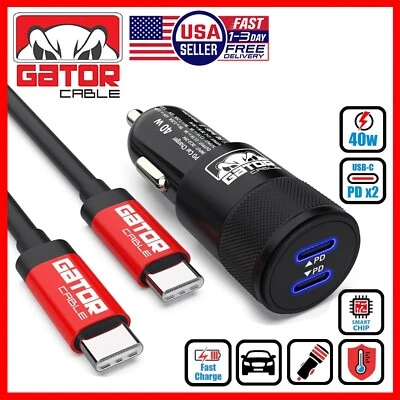 USB C To USB C Cable PD 40W Dual Type C Car Charger Adapter For Samsung iPhone - Image 1 of 4