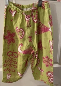 Greggy Girl Girl's Size 5 LINEN Green Pink Pants Elastic Waistband Heart Bird - Picture 1 of 7