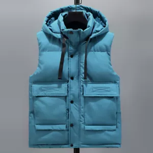 Men Quilted Puffer Gilet Detachable Hooded Waistcoat Warm Jacket Sleeveless Chic - Picture 1 of 15
