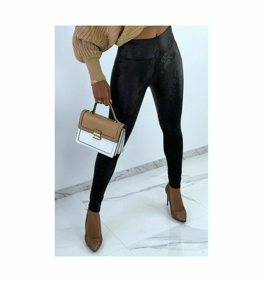 Ladies High Waist Python Print Pants Womens Full Length Dance Wear Leggings - Image 1 of 1