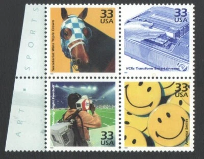 Unused US Postage 33 Cent Stamps 1970s Celebrate the Century SMILEY FACE Secret - Image 1 of 2