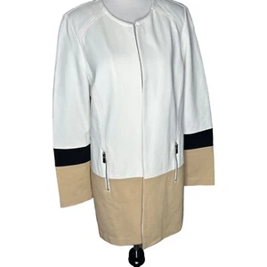 Chicos Brown White Long Sleeve Zipper Pocket Jacket Size 0 - Picture 1 of 5