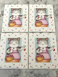4 Vintage Current Valentine’s Day Cards Brightsides Kitty Cats & Heart Flowers - Picture 1 of 8
