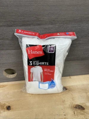 Paquete de 3 camisetas Hanes sin etiquetas blancas de algodón manga corta blancas para hombre 2XL nuevas Foto 1 de 4