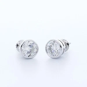 2.91 CT F-VS2 Round Cut Earth Mined Certified Diamonds 14k Gold Classic Earrings - Picture 1 of 9