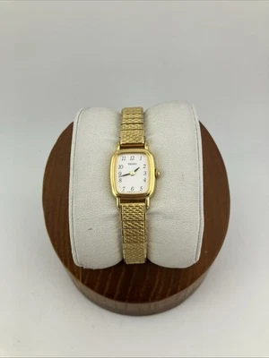 Винтажный Seiko женщины 17 мм часы золотистый белый бак шкала эластичной 1N00-5K29 - работает - Изображение 1 из 4