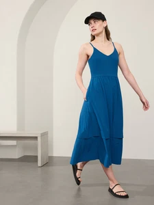 Athleta Elation V-Neck Hybrid Dress Midi Dark Lapis Blue Large - Picture 1 of 2