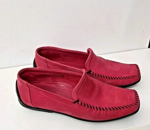 arche leather comfort slip on driving shoes loafers size 4 raspberry pink red - Picture 1 of 13