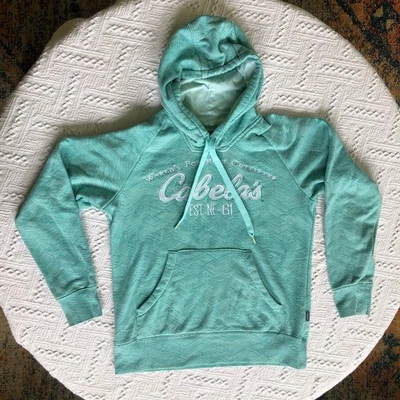Cabela’s Embroidered Logo Hoodie Womens Small Teal Fleece Lined Gorpcore Outdoor - Image 1 of 4