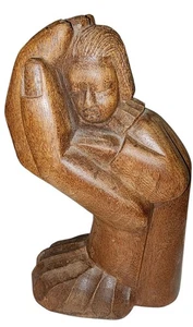 VTG 1983 Hand Carved Wood Sculpture Child Held in Gods Hands Artist Signed - Picture 1 of 4