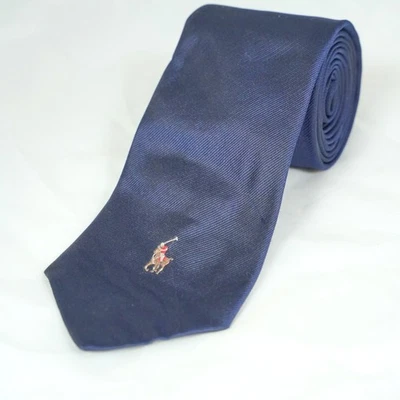Corbata de seda Polo Ralph Lauren para hombre azul marino carne pony bordada hecha a mano en Italia Foto 1 de 4