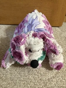 Handmade Vintage Chenille Bedspread White Purple Floral Belly Large Dog - Picture 1 of 3