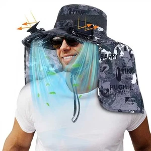 Wide Brim Sun Hat with 2 Fan Outdoor Solar Powered USB Charging Fishing Hat w... - Picture 1 of 7