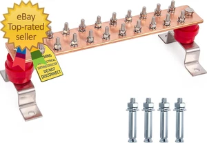 10" Copper Ground Bar Kit   900A Grounding Busbar Bar with UL Recognized SM40 In - Picture 1 of 4