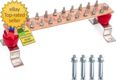 10" Copper Ground Bar Kit   900A Grounding Busbar Bar with UL Recognized SM40 In - Image 1 of 4
