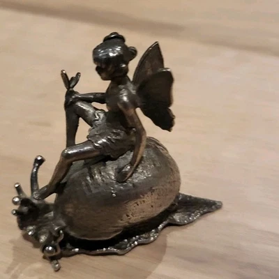  Vintage Pewter Tooth Box  - Fairy On Snail Latched Box  - Image 1 of 4