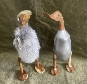 Pair Of Hand Made Wooden Decorative Ducks - Picture 1 of 7