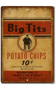 Funny Metal Tin Sign Big Tits Potato Chips Rustic Vintage  Bar Workshop Garage - Picture 1 of 1