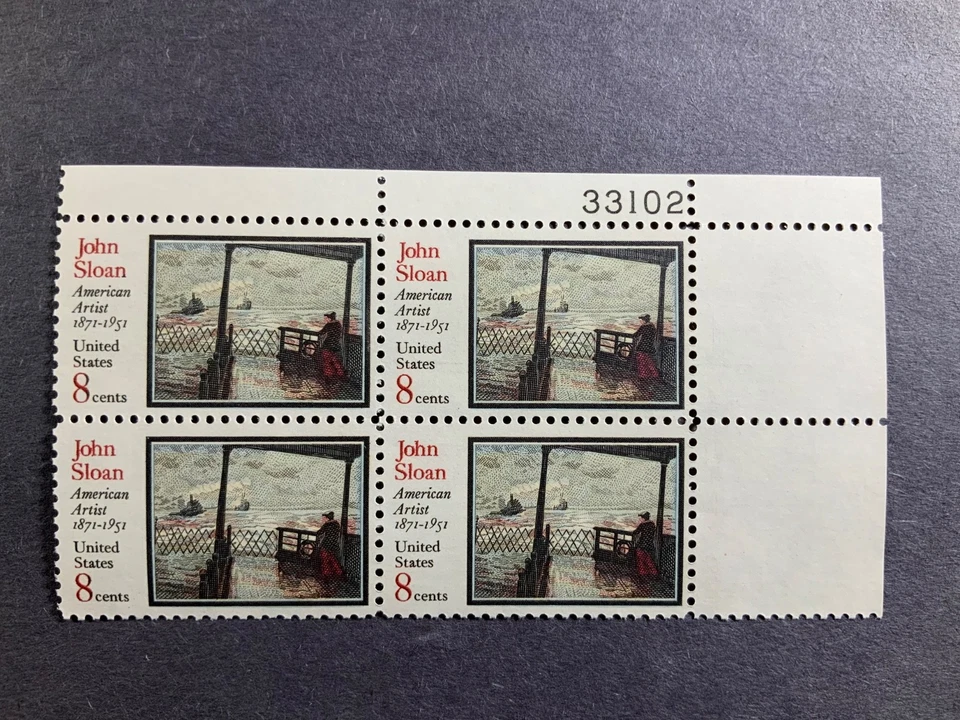 1971 US Scott #1433 MNH Plate Number Block of 4 John Sloan Wake Of The Ferry - Image 1 of 1