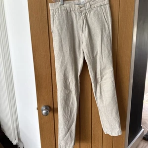 GAP Men’s Linen Trousers 30” waist X 32 length Slim Beige Stripe - Picture 1 of 6