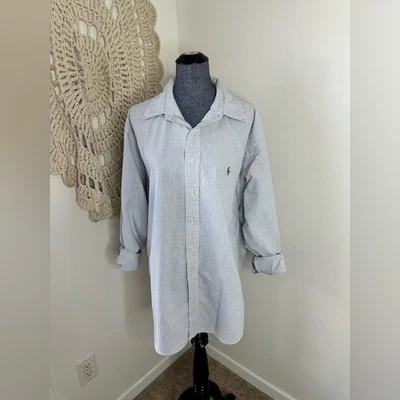 Camisa Ralph Lauren de gran tamaño azul blanco a rayas con botones talla XL Foto 1 de 4