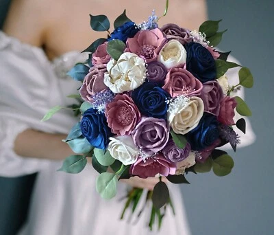 Ramo de Novia Lavanda Azul Marino Madera Sola Boda Flor Desierto Rosa Dama de honor Foto 1 de 3