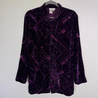 Blusa boho túnica mandarín terciopelo grande Coldwater Creek para mujer arte para usar L Foto 1 de 4