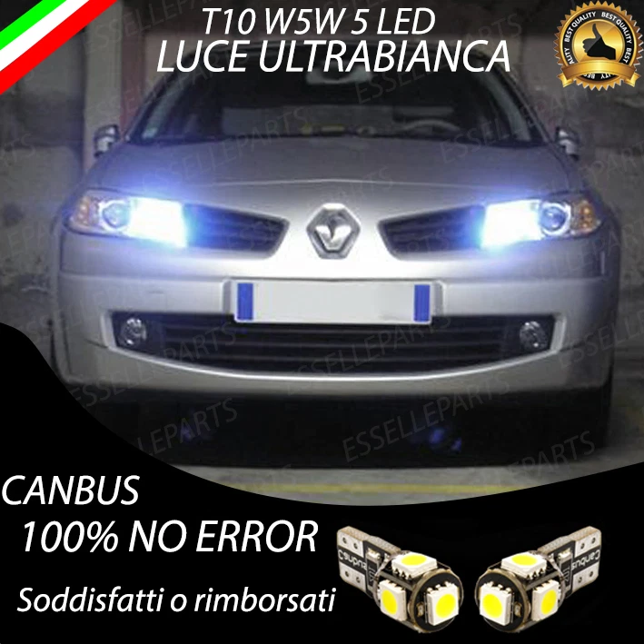 COPPIA LUCI POSIZIONE 5 LED RENAULT MEGANE 2 II T10 CANBUS NESSUN ERRORE 6000K - Immagine 1 di 1