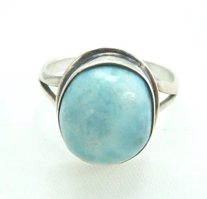 HANDWROUGHT STERLING RING LARIMAR STONE MINED IN DOMINICAN REPUBLIC SZ 7 3/4 - Picture 1 of 12