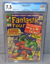 FANTASTIC FOUR #25 (Hulk vs. Thing Classic Cover) CGC 7.5 VF- Marvel Comics 1964