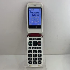 Doro PhoneEasy 618 Red/White Flip Phone (Consumer Cellular) - (S4:7) - Picture 1 of 4