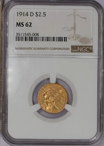 1914-D Gold Indian $2.5 NGC MS62 - Picture 1 of 4
