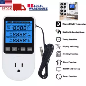 Temperature Controller Heating Cooling with Probe Digital Thermostat Outlet Plug - Picture 1 of 9